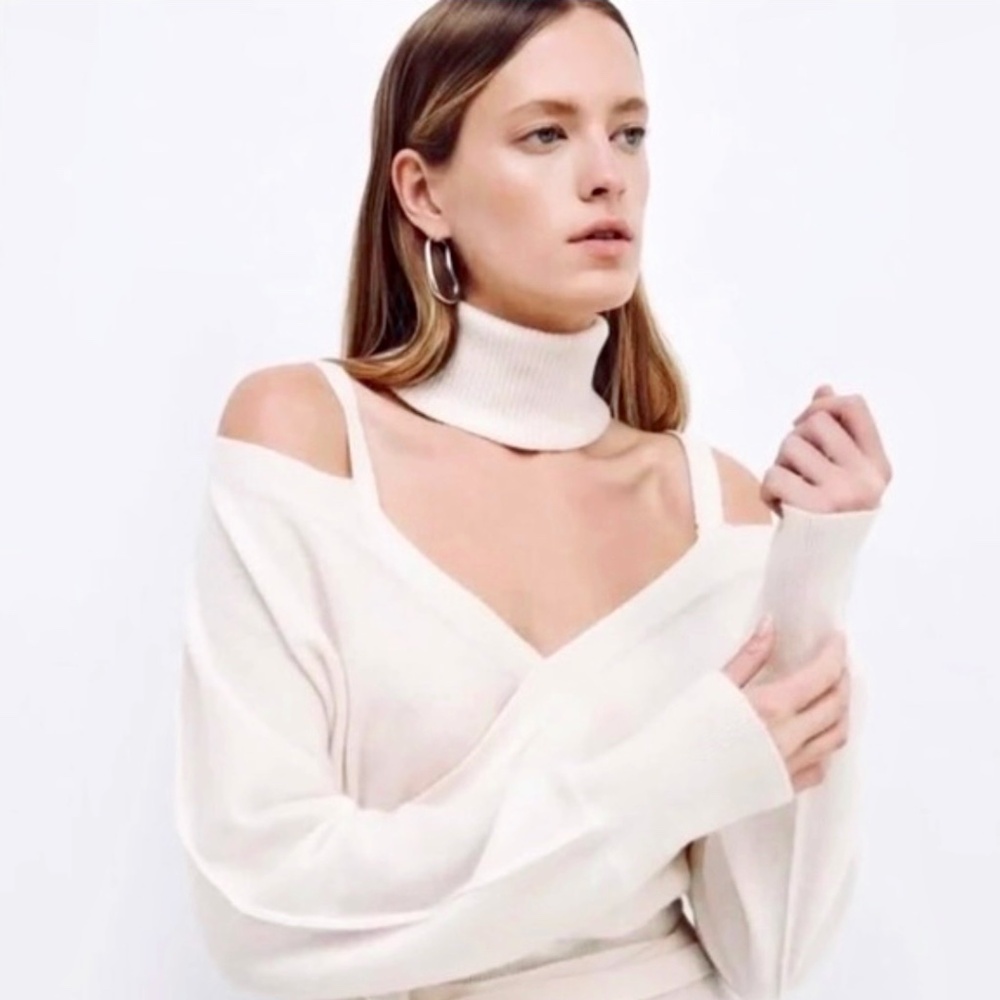 Jonathan Simkhai Ivory (Egret) Astred Cashmere Midi Dress SzL NEW